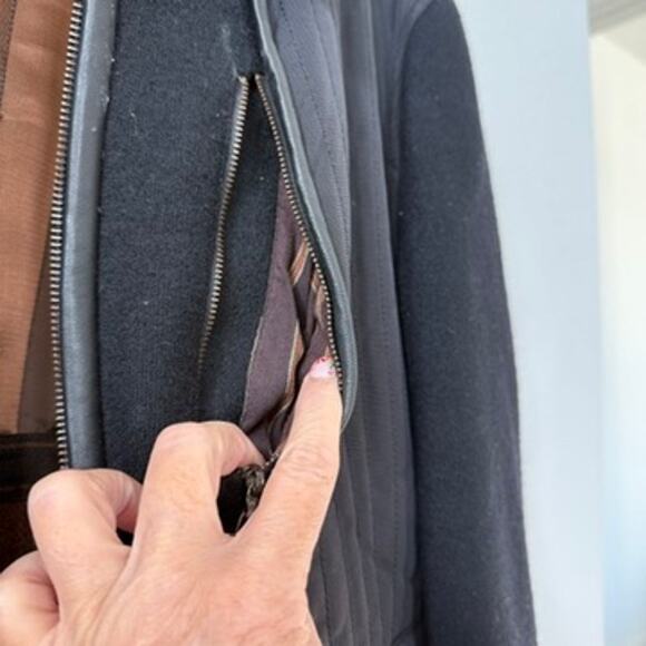 Torras Wool Leather Trim Jacket Black L Plaid Lined Spain Luxury Coat - Picture 9 of 9